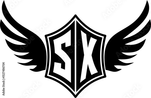 SX logo emblem with winged and shield template