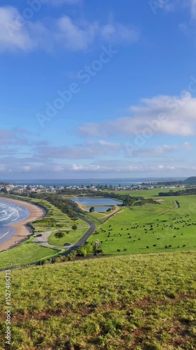 Coastal Landscape Overlooking Rural Town and Beach in Australia