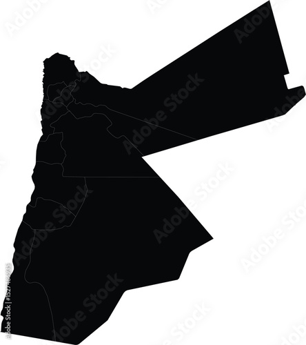 black silhouette map of jordan with regional borders isolated on white background for graphic or print design use

