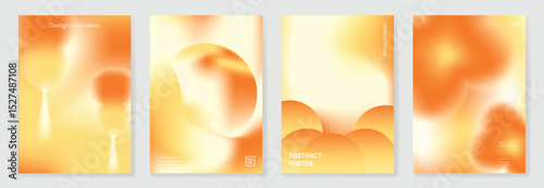 Autumn gradient poster background vector set. Minimalist cover template with geometric shape, lantern, flower. Ideal design for social media, banner, autumn season card, chinese new year.