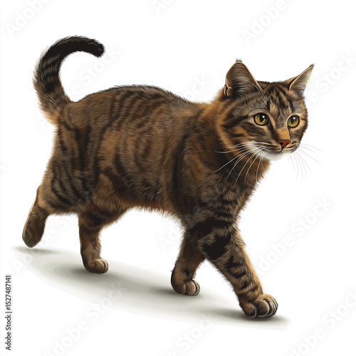A captivating tabby cat, exuding elegance as it gracefully walks, showcasing the exquisite patterns of its fur, a feline paragon of beauty.
