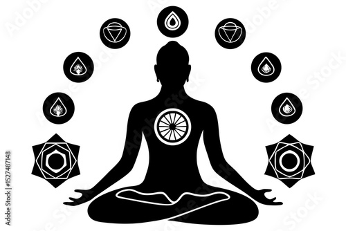Seven chakras meditation silhouette art