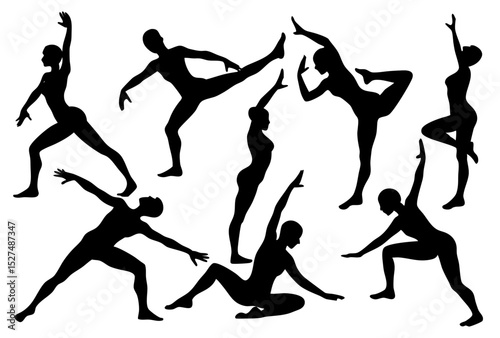 Silhouette collection of diverse yoga and dance poses