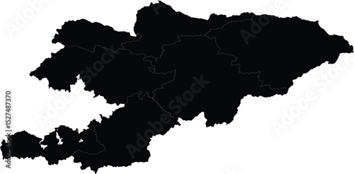 black silhouette map of kyrgyzstan with national borders isolated on white background for graphic or print use

