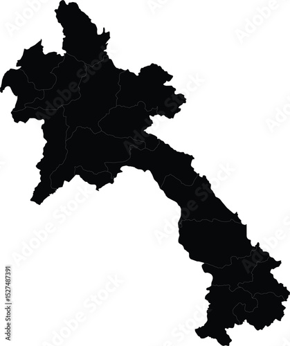 black silhouette map of laos with national borders isolated on white background for graphic or print design use

