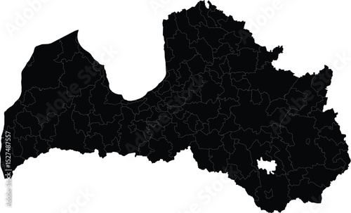 black silhouette map of latvia with national borders isolated on white background for graphic or print design use

