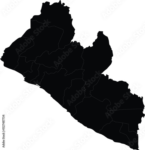 black silhouette map of liberia with national borders isolated on white background for graphic or print design use

