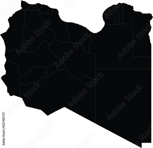 black silhouette map of libya with national borders isolated on white background for graphic or print design use

