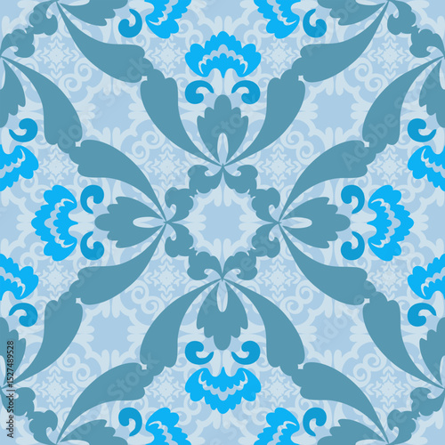 Blue Garden Bloom Ornamental Seamless Design.
