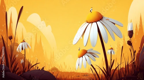 Daisy Field with Yellow Background
