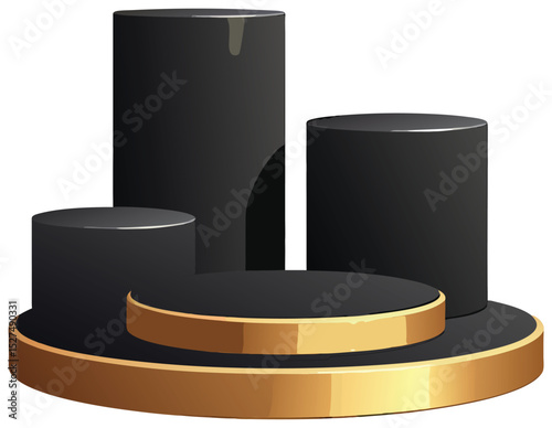 Luxurious Black and Gold Cylindrical Podiums for Premium Product Showcase