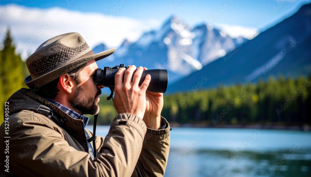 Obraz premium wildlife, birdwatcher and birds in a wilderness