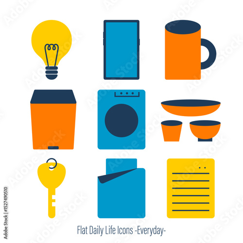 Flat Style Daily Life Icons Set: Everyday / 生活アイコンセット（フラット風・日常編）