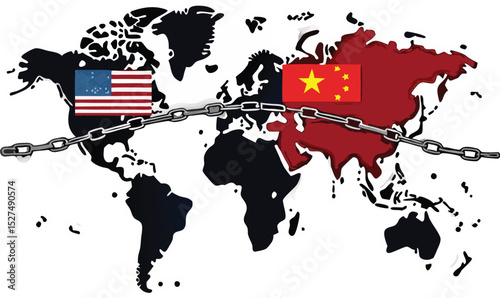 Global Trade and Conflict Between USA and China Flags