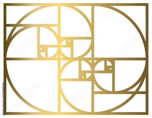 Golden Ratio with Gold Gradient , Phi, Fibonacci Sequence Illustration, Mathematical, Architectural Pattern, Sacred Geometry Clipart