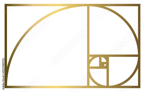 Golden Ratio with Gold Gradient , Phi, Fibonacci Sequence Illustration, Mathematical, Architectural Pattern, Sacred Geometry Clipart