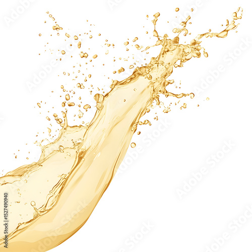 Dynamic splash of white wine against a stark black background, creating motion