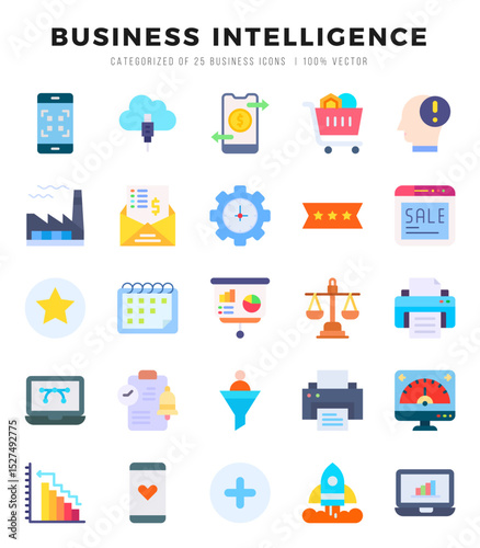 Business Intelligence icons set. Vector illustration.