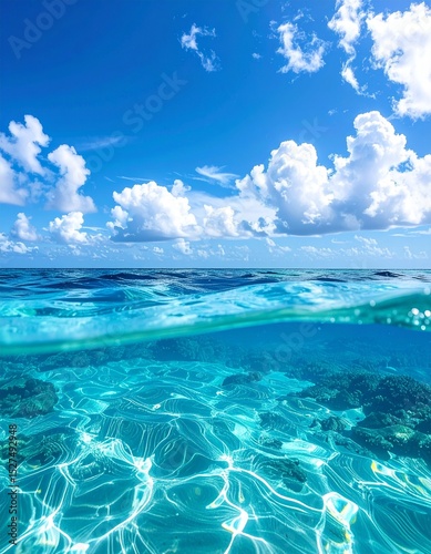 水中からの楽園：輝く夏空と透明な海Generated image