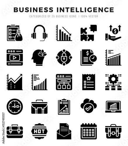 Business Intelligence web icons in Glyph style.
