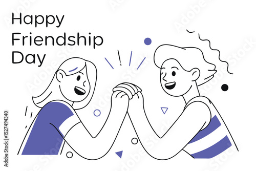 A cheerful illustration showcasing two smiling companions engaged in a friendly handshake