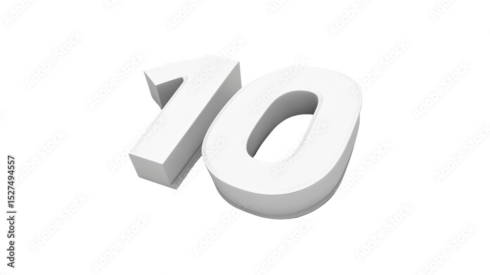 3D Render of the Number Ten - White on Transparent Background 3D Render of the Number Ten - White on Transparent Background