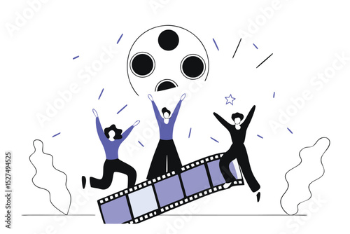 Joyful friends jumping high in vibrant celebration design