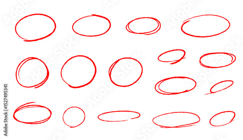 ラフな手描きの丸素材セット　赤