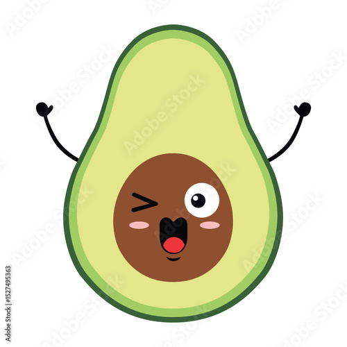 Cute Winking Avocado Character with Happy Expression