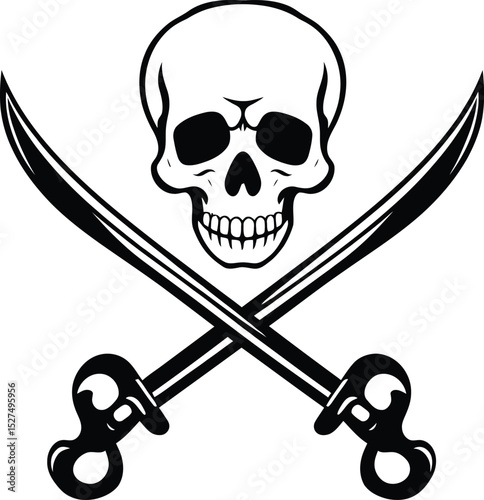 Pirate Skull and Crossed Swords Icon in Black Silhouette Style