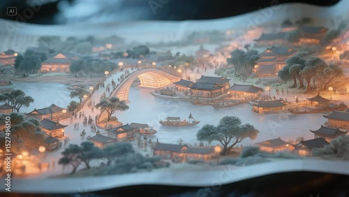 Inspired by the Qingming Riverside Scene, the three-dimensional light effect creates a mysterious atmosphere, while being embellished with elegant transparent starlight.