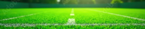 Crisp white lines mark a vibrant green sports field , markings, soccer