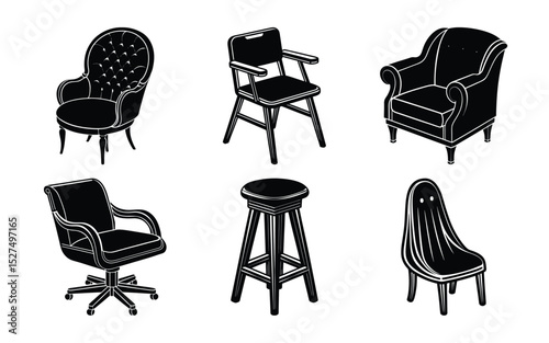 Chair And Sofa Silhouette Vector bundle on white background 
