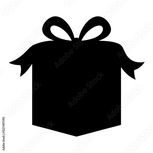 Silhouette of a gift box with a bow on white background, celebration symbol