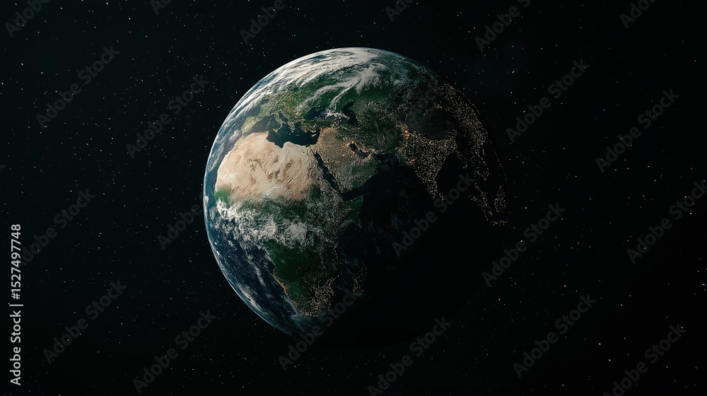 Obraz premium Earth globe in starry space, symbolizing unity and infinite possibilities.