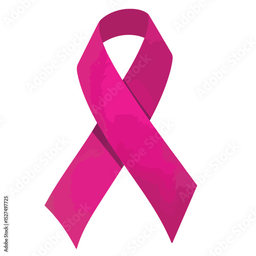 Curled pink ribbon silhouette on white background, symbol of hope