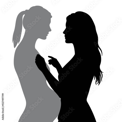 Silhouette of a woman examining her breast, breast cancer awareness