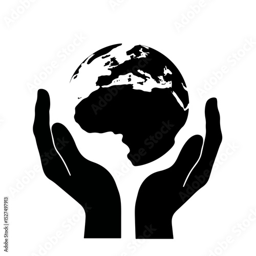 Hands holding Earth silhouette on white background, wildlife protection