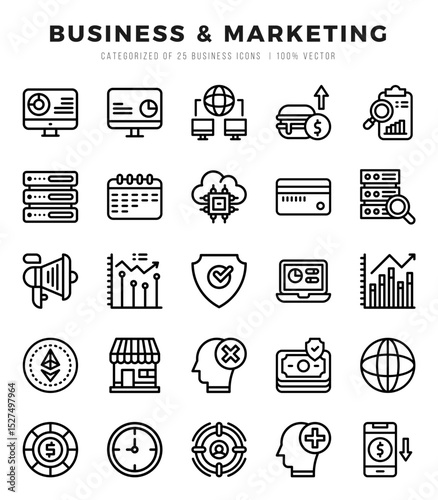 Vector icons set of Business & Marketing. Lineal style Icons.