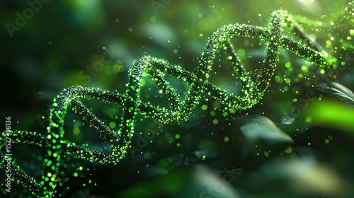Green biotech concept, representation of eco-friendly biotechnology with digital technology integration.