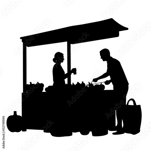 Silhouette of market stall with fruits and vegetables, farmers market