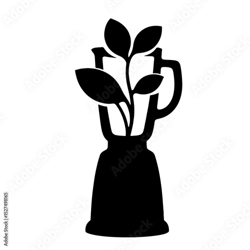 Silhouette of a blender with leafy plant, green smoothie concept