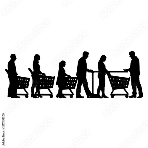 Silhouette of people shopping in checkout line, consumer experience