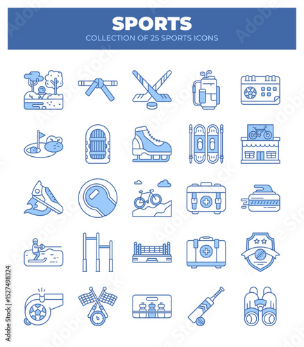 Collection of 25 Sports Icons. Summer and Winter Sports Equipment