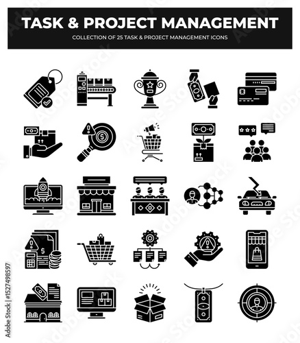 Project & Task Management Icons: Streamline your workflow with our comprehensive collection of 25 essential icons for business and project management.