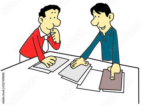Two businessmen reviewing documents together