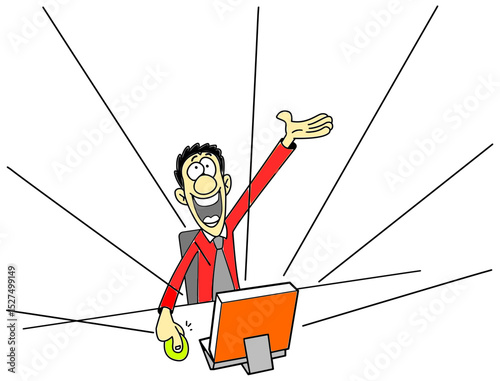 An Animated Computer User Working Late At Night Sketch Style