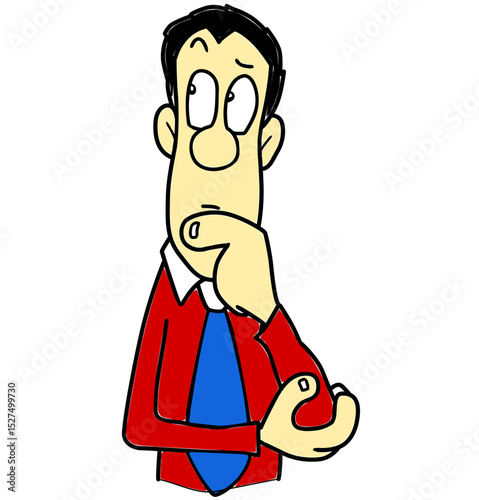 Cartoon man thinking deeply with a concerned expression
