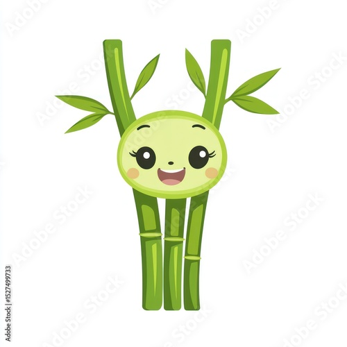 Cute green bamboo plant with a happy face