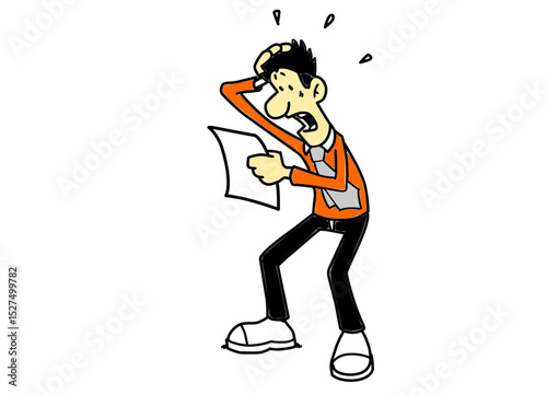 Cartoon man in orange shirt feeling confused